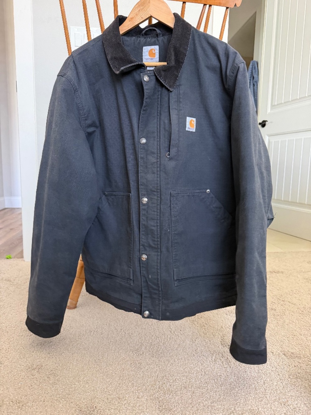 Carhartt Full Swing Black Chore Work Jacket Mens Large Tall Corduroy Collar